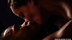 Interracial Big Black Cock Pounds Bent Over Ass in Lingerie Stockings Closeup Doggystyle Pussy Lick