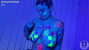 imagine curvy chubby girl in glasses body paint stripping thong off big ass for fetish twerk dance