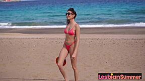 Lesbian babes scissor 69 moaning on beach sand