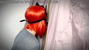 Ginger amateur casually finds gloryhole and teases blowjob in homemade setup