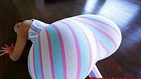 Asian booty babe in leggings rips clothes and bounces shaved ass on hard cock pov closeup