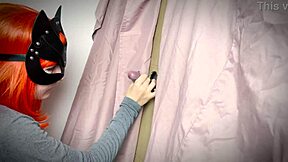 Ginger amateur casually finds gloryhole and teases blowjob in homemade setup
