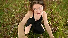 Succubus in Dress Begs for Creampie Filling Her Juicy Halloween Pumpkin Outdoors