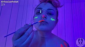 imagine curvy chubby girl in glasses body paint stripping thong off big ass for fetish twerk dance