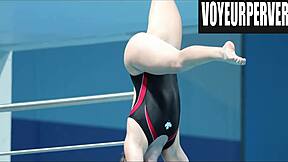 hidden cam catches women's legs in high diving action
