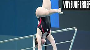 hidden cam catches women's legs in high diving action