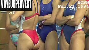 hidden cam catches women's legs in high diving action