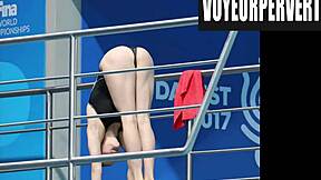 hidden cam catches women's legs in high diving action