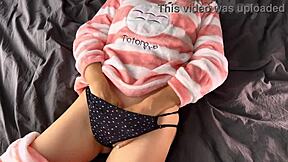 Petite 18+ teen in pajamas rubs small tits pussy to orgasm 💦😩