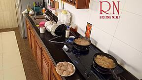 Nudist housewife bares all while cooking naked in kitchen