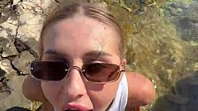 i suddenly crave risky beach blowjob on boyfriend's huge cock with cumshot