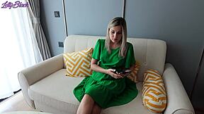 Pretty milf walks beach in dress buzzing from remote vibrator toys