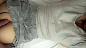 mi hermanastra lifts uniform skirt on bed, rides hard for homework break