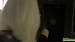 our hot granny cougar lesbian hotel date with big tits fingering and kissing