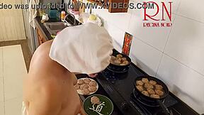 Nudist housewife bares all while cooking naked in kitchen
