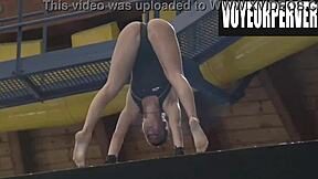 hidden cam catches women's legs in high diving action