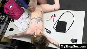 a sneaky teen shoplifter caught stealing gets bent over and pounded hard by the security officer in the backroom