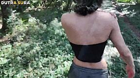 Skinny Teen Blonde Flashes Tits Bent Over in Woods Takes Monster Cock Doggystyle Facial Cumshot