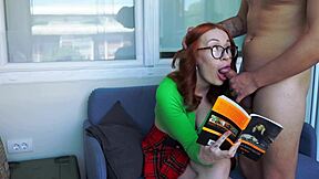 While stepsister reads quietly, I slide in unnoticed for sneaky deep thrusts