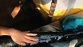 hey look at this woman in wetlook suit and leather boots