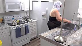 Big Juicy Fat Ass Milf Maid Flashes Pussy in Minidress While Cleaning Closeup