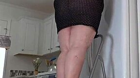 Big Juicy Fat Ass Milf Maid Flashes Pussy in Minidress While Cleaning Closeup