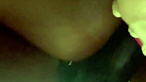 Strap-on thrusts pulse under her wet pussy in close pov