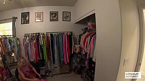 i strip out of this kinky outfit, teasing my huge fake tits