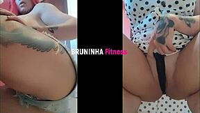 gostosa's athletic big ass and clit shine in sexy jeans pov till that double screen cumshot