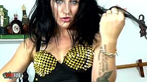 Pretty Tattoo Brunette Betty Foxxx Strips Naked on Bar Counter