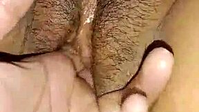 Oiled Hairy Pussy Spread Wide as BF Fingers Hot Girl Deep