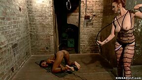 latex lezdom mistress whips bound ebony slave's fat ass hard