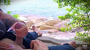 Surprise Beach Handjob Ejaculation from Horny African Amateur!