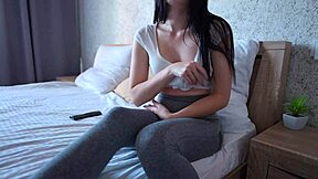 futa stepmom caught with huge cock starts cum countdown on yoga pants