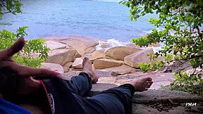 Surprise Beach Handjob Ejaculation from Horny African Amateur!