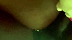 Strap-on thrusts pulse under her wet pussy in close pov