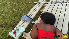 Ebony Goddess Seduces with Shaved Pussy Outdoor Interracial POV