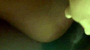 Strap-on thrusts pulse under her wet pussy in close pov