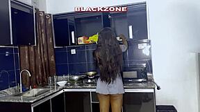 Fucking her juicy ebony pussy close-up in kitchen while she cooks quickie!