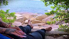 Surprise Beach Handjob Ejaculation from Horny African Amateur!