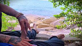 Surprise Beach Handjob Ejaculation from Horny African Amateur!
