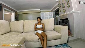 shy ebony teen model drops pretense and rides rough black cock hard