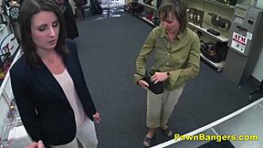 Customer Fucks Cash for Hairy Pussy Pound on Desk