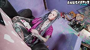 Tattooed Goth Model Teases with Live Anal Toy Penetration