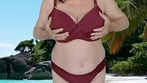 My granny's huge tits tease bikini