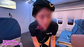 japanese stewardess serves passenger blowjob creampie pussy instead of meal flight service