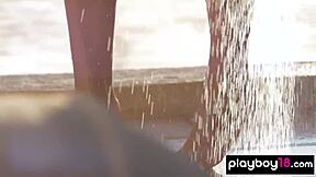 demi fray the ukrainian brunette teen strips naked and teases in outdoor shower