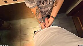 Stranger fills panties with cum in restaurant toilet again