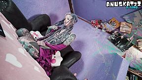 Tattooed Goth Model Teases with Live Anal Toy Penetration