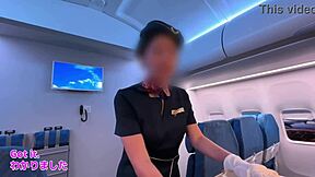 japanese stewardess serves passenger blowjob creampie pussy instead of meal flight service